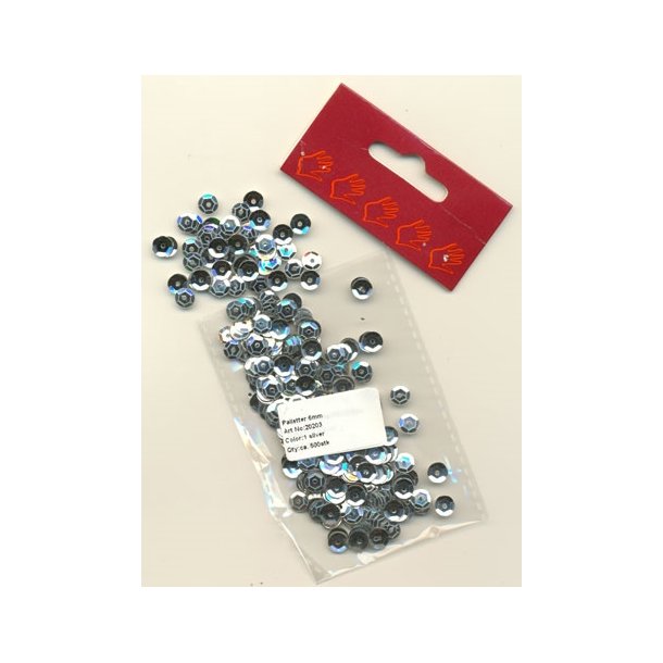 Pailletter s�lv 6mm ca 500 stk