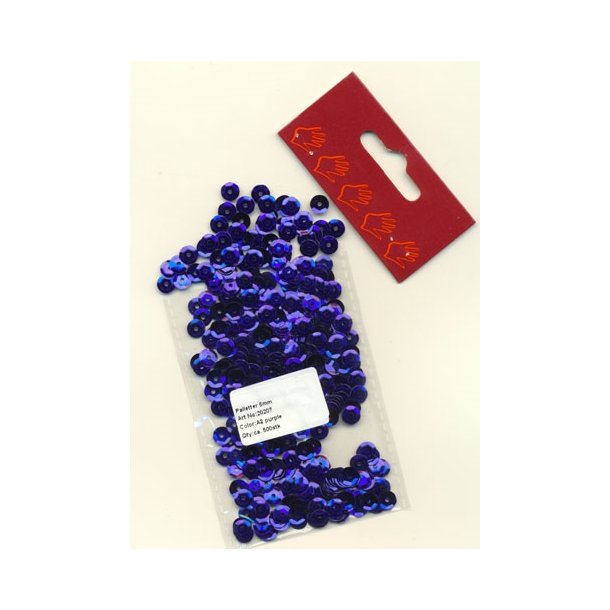 Pailletter m�rk lilla 6mm ca 500stk