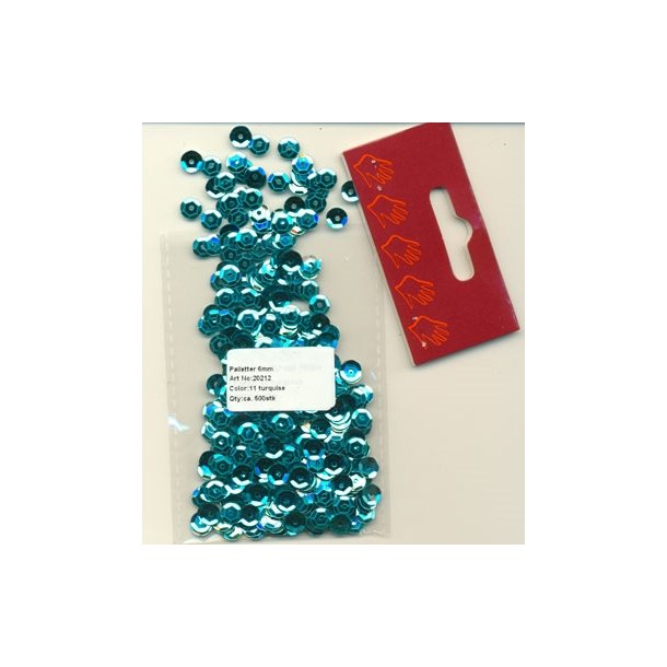 Pailletter turkis 6mm ca 500stk