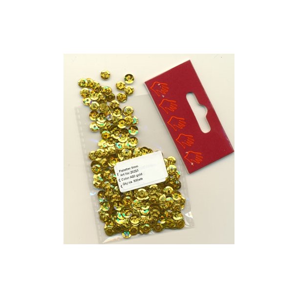 Pailletter glitter guld 6mm ca 500stk