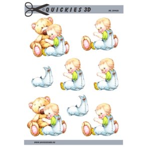 3D Bamse og barn med gr�n bluse
