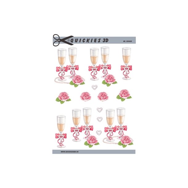  3D Champagneglas med hjerter