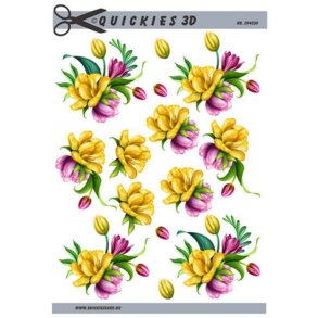 3D Gule og lilla blomster