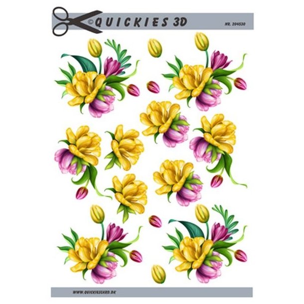  3D Gule og lilla blomster