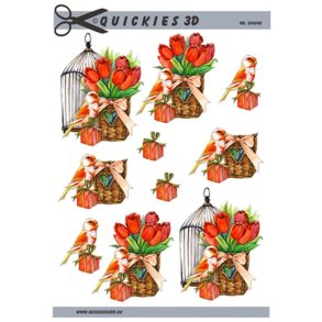 3D Fugle og r�de tulipaner