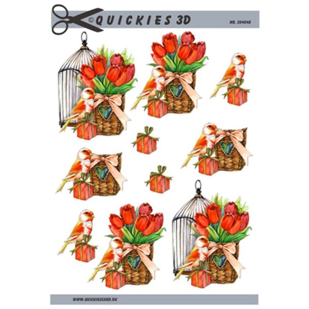3D Fugle og r�de tulipaner
