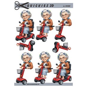 3D �ldre dame p� scooter
