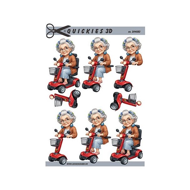 3D �ldre dame p� scooter