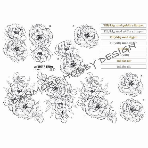 3D Quick Cards Sort/hvid blomster