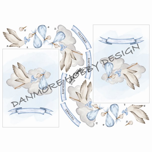 3D Cuick Cards Stork med babydreng