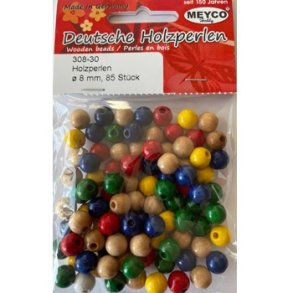 Tr�perler 8 mm mix farver ca 85 stk