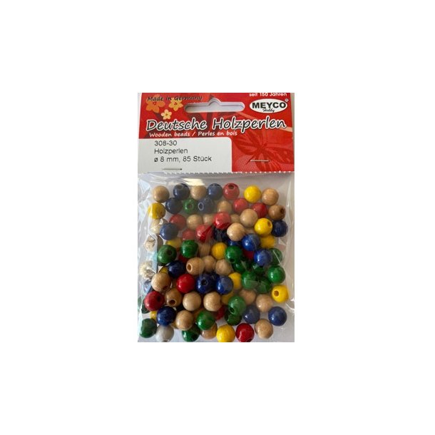 Tr�perler 8 mm mix farver ca 85 stk