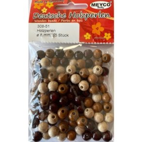 Tr�perler 8mm brune farver ca 85stk