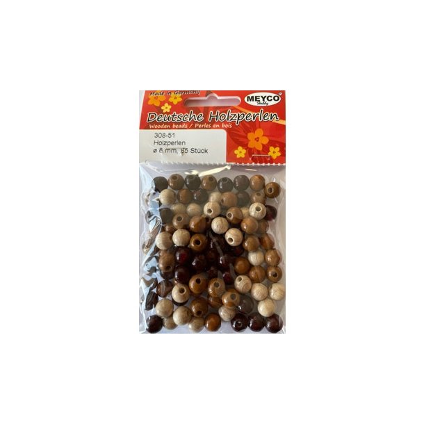 Tr�perler 8mm brune farver ca 85stk