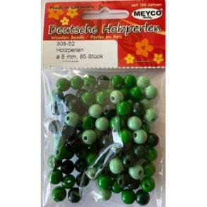 Tr�perler 8mm gr�n farver 85stk