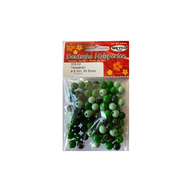 Tr�perler 8mm gr�n farver 85stk