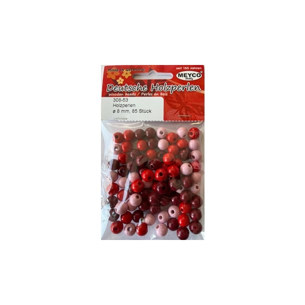 Tr�perler 8mm r�de farver 85stk