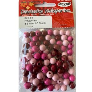 Tr�perler 8mm pink farver 85stk