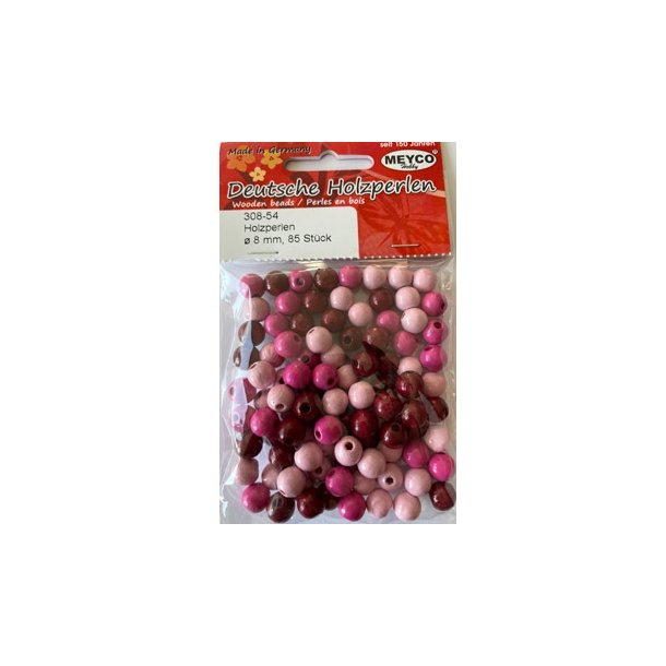 Tr�perler 8mm pink farver 85stk