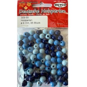 Tr�perler 8mm bl� farver 85stk
