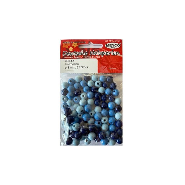 Tr�perler 8mm bl� farver 85stk