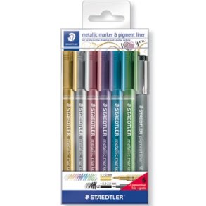 Staedtler Metallic marker guld s�lv r�d lilla bl� gr�n & sort pigment liner 