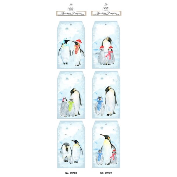   Felicita Design Gave/manilla m�rker med pingviner 6x2 design 4,2x8,3cm