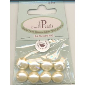 12 mm beige glas voksperler 8 stk