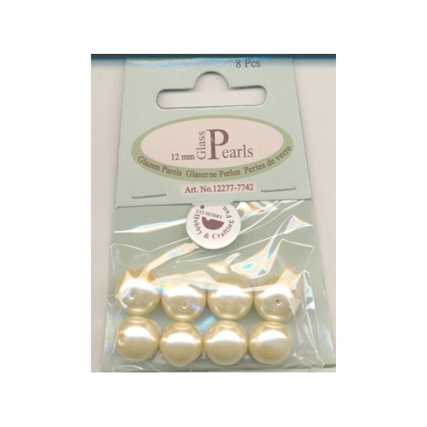 12 mm beige glas voksperler 8 stk