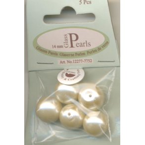 14 mm beige glas voksperler 5 stk