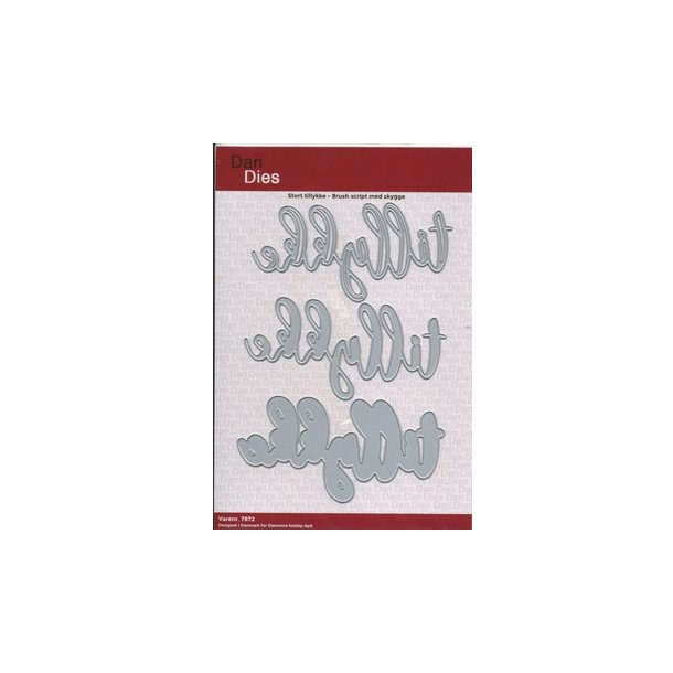  Dan Dies Stort tillykke Brush script med skygge 3 stk 13x6,5cm
