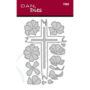 Dan Dies Kors med blomster Rustikt kors: 8x11,7 cm Kors: 5x8 cm Blomst 1 (rektangel): 3x3 cm