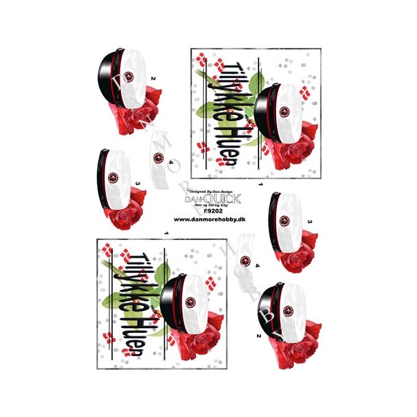 3D  Studenterhue og r�d rose