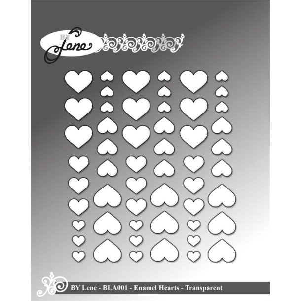 By Lene Enamel hearts Transparent 54 stk 11x13, 8x10 & 5x6mm