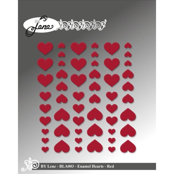 By Lene Enamel hearts R�d 54 stk 11x13, 8x10 & 5x6mm