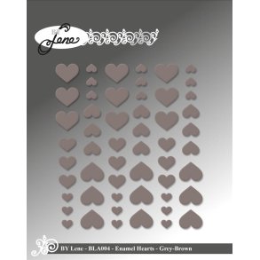 By Lene Enamel hearts Gr�-brun 54 stk 11x13, 8x10 & 5x6mm