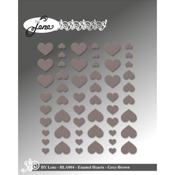 By Lene Enamel hearts Gr�-brun 54 stk 11x13, 8x10 & 5x6mm