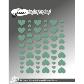 By Lene Enamel hearts Gr�n 54 stk 11x13, 8x10 & 5x6mm