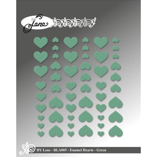 By Lene Enamel hearts Gr�n 54 stk 11x13, 8x10 & 5x6mm
