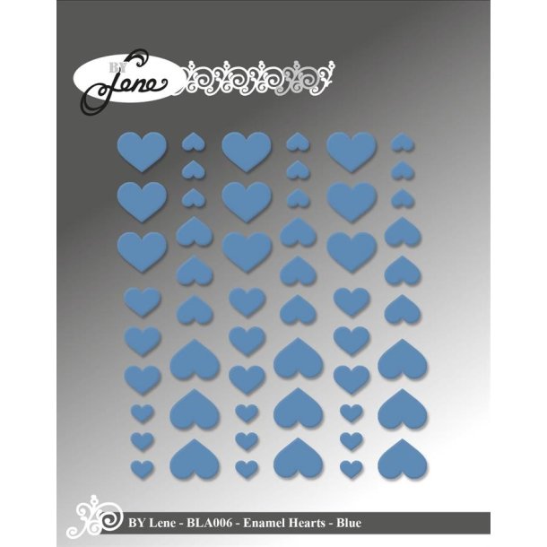 By Lene Enamel hearts Bl� 54 stk 11x13, 8x10 & 5x6mm
