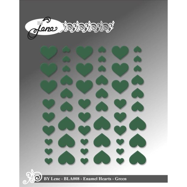 By Lene Enamel hearts Julegr�n 54 stk 11x13, 8x10 & 5x6mm