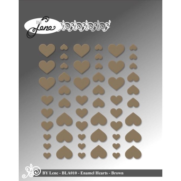 Enamel hearts Brun 54 stk 11x13, 8x10 & 5x6mm