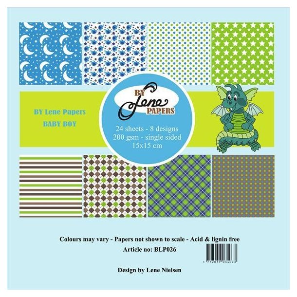 By Lene papirblok Baby boy 3x8 design 15x15cm 200g