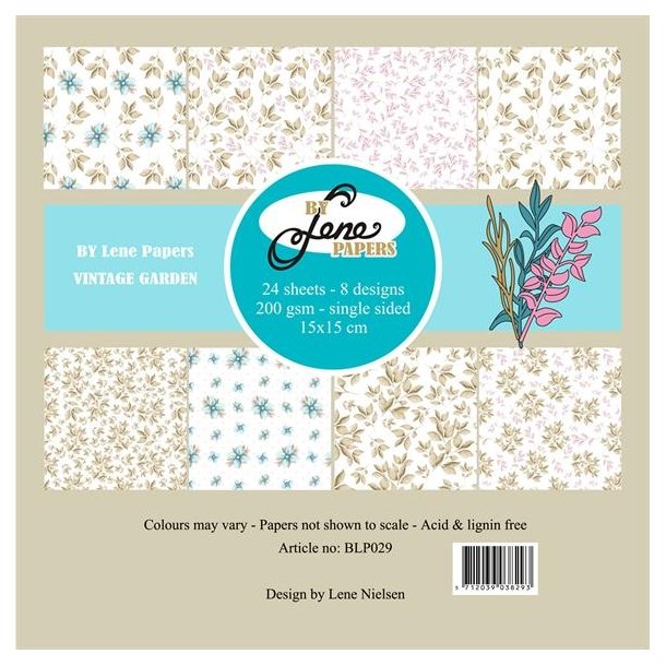 By Lene papirblok Vintage garden 3x8 design 15x15cm 200g
