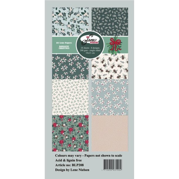 By Lene papirblok Romantic christmas Slimcard 3x8 design 10x21cm 200g