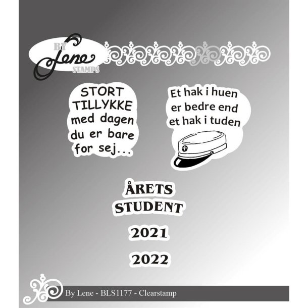 By Lene stempel Danske tekster St�rste 2,6x2,8cm Passer sammen med dies nr BLD1351