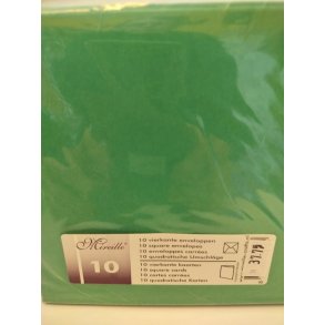 Gr�nne kort og kuverter 13,5x13,5cm 10 s�t