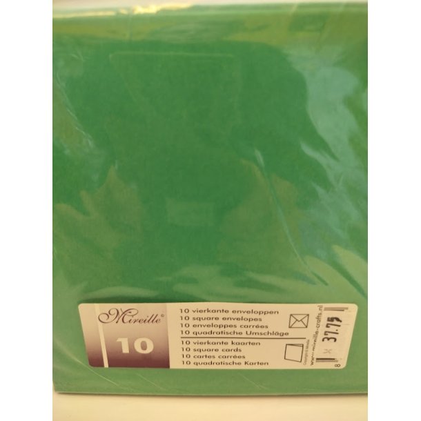 Gr�nne kort og kuverter 13,5x13,5cm 10 s�t