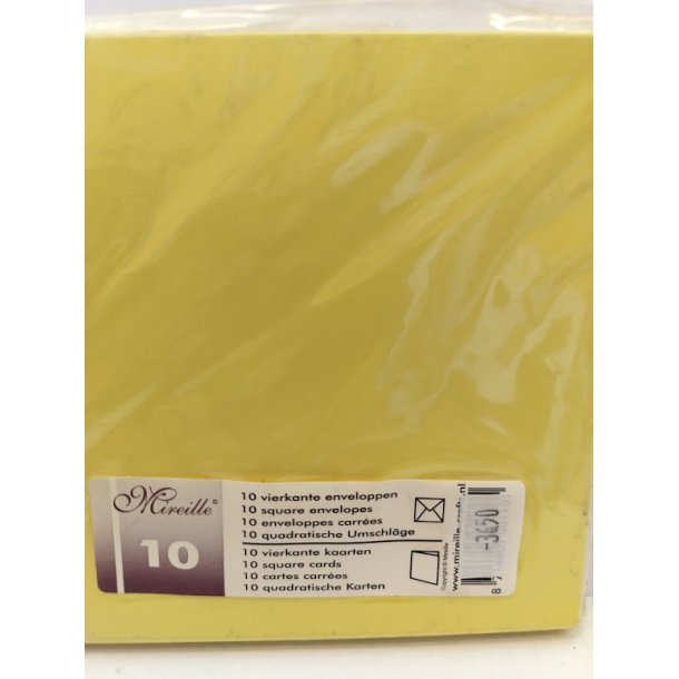 Gule kort og kuverter 13,5x13,5cm 10 s�t
