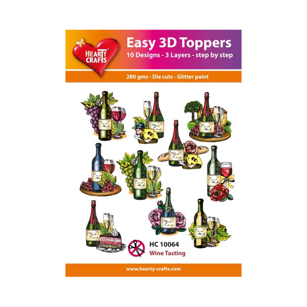 Easy 3D Toppers Wine tasting 10 udstandsede motiver med glimmer